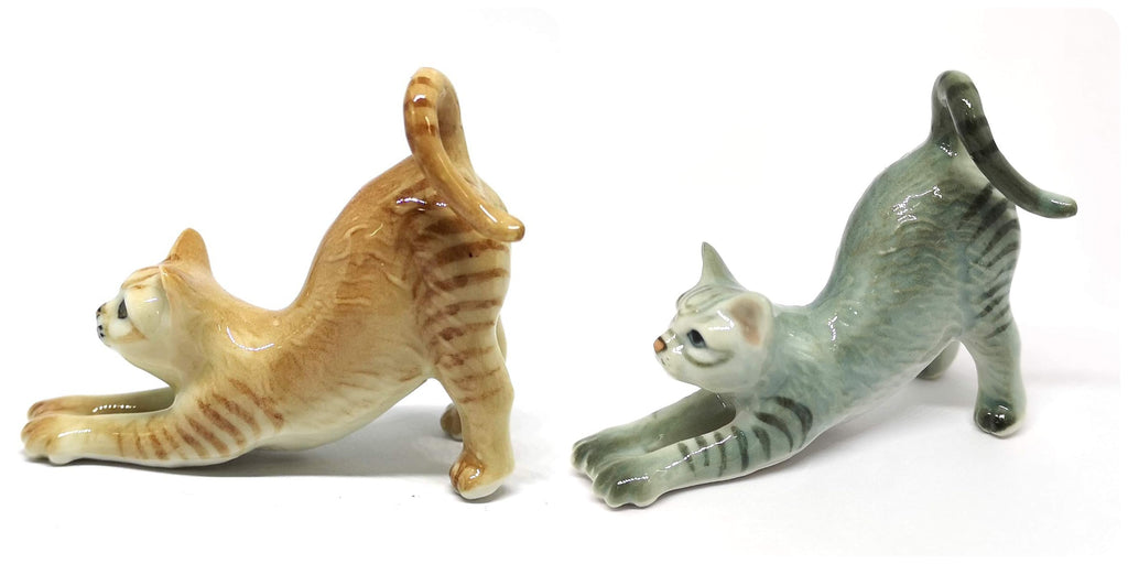 Collectible Gray & Brown Yoga Cat Figurine Ceramic Hand-Painted Home Decor