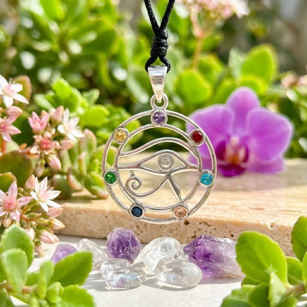 Crystal Eye of Ra 92.5 Sterling Silver Pewter Brass Necklace Pendant Jewelry