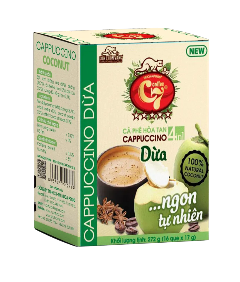 Huca Food - Instant Coffee 4 in 1 Coconut Cappuccino 850g & 272g (17g/stick)