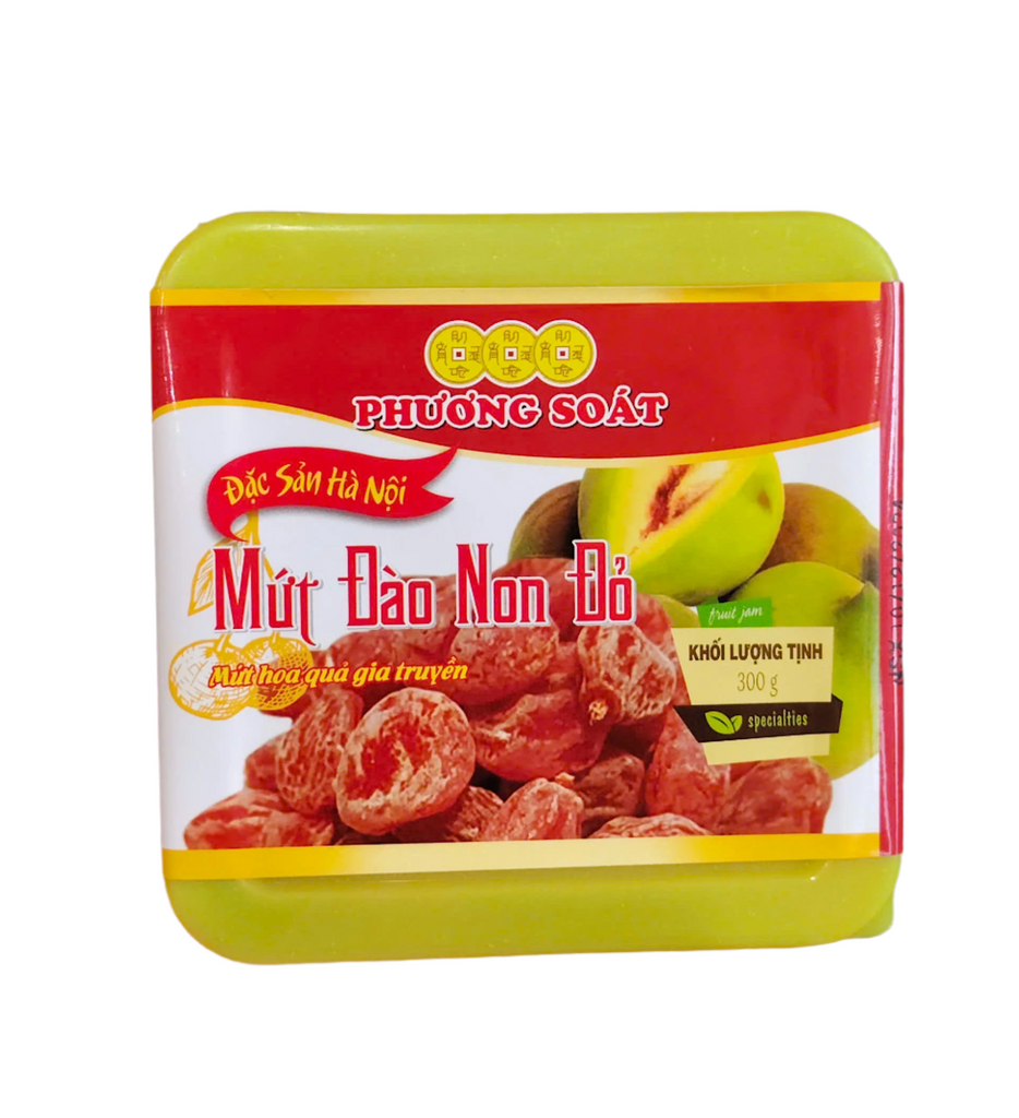 Phuong Soat Dried Candied Fruit Box With Variety Flavours Sau Gion, Peach & Plums with Ginger 300g Mứt Đào Non Đỏ, Mận xào gừng, sấu giòn