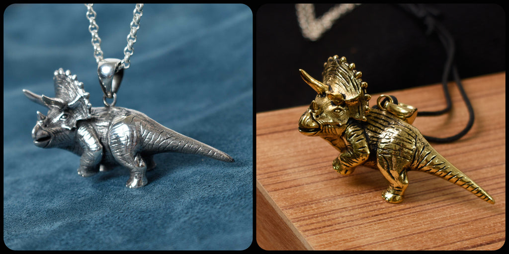 Triceratops Dinosaur 925 Sterling Silver Brass Charm Necklace Pendant Jewelry