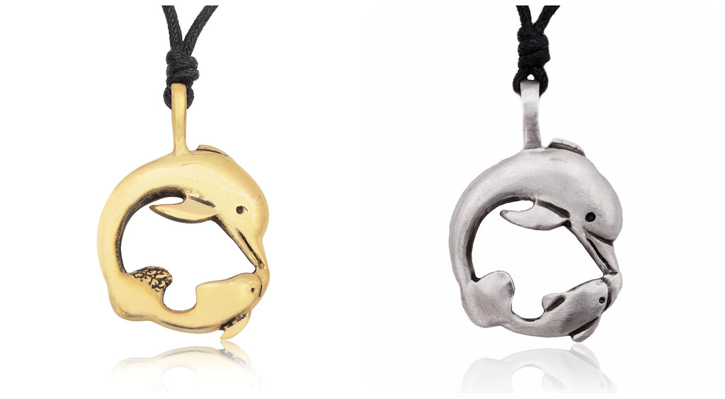 New Love Dolphin Yin Yang Gold Brass Pewter Charm Necklace Pendant Jewelry