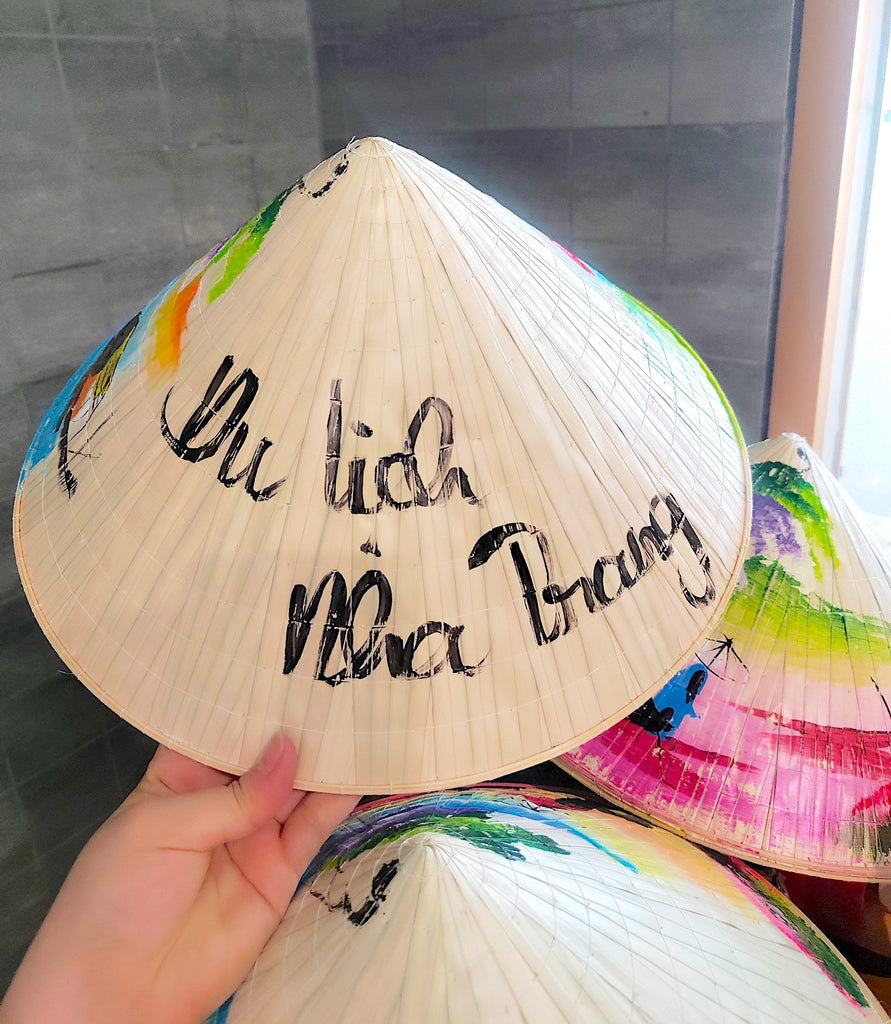 Genuine Hand-Painted Non La Leaf Vietnamese Conical Hat Asian Farming Traditional