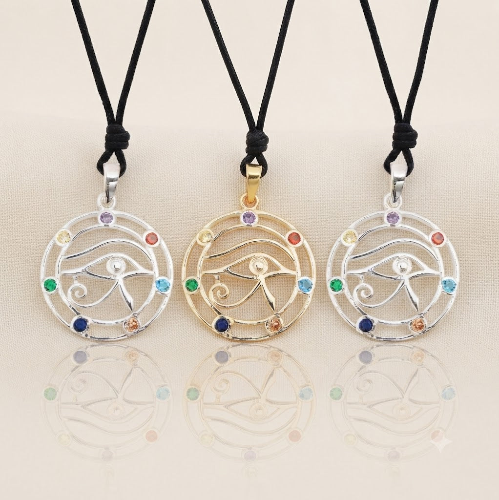 Crystal Eye of Ra 92.5 Sterling Silver Pewter Brass Necklace Pendant Jewelry