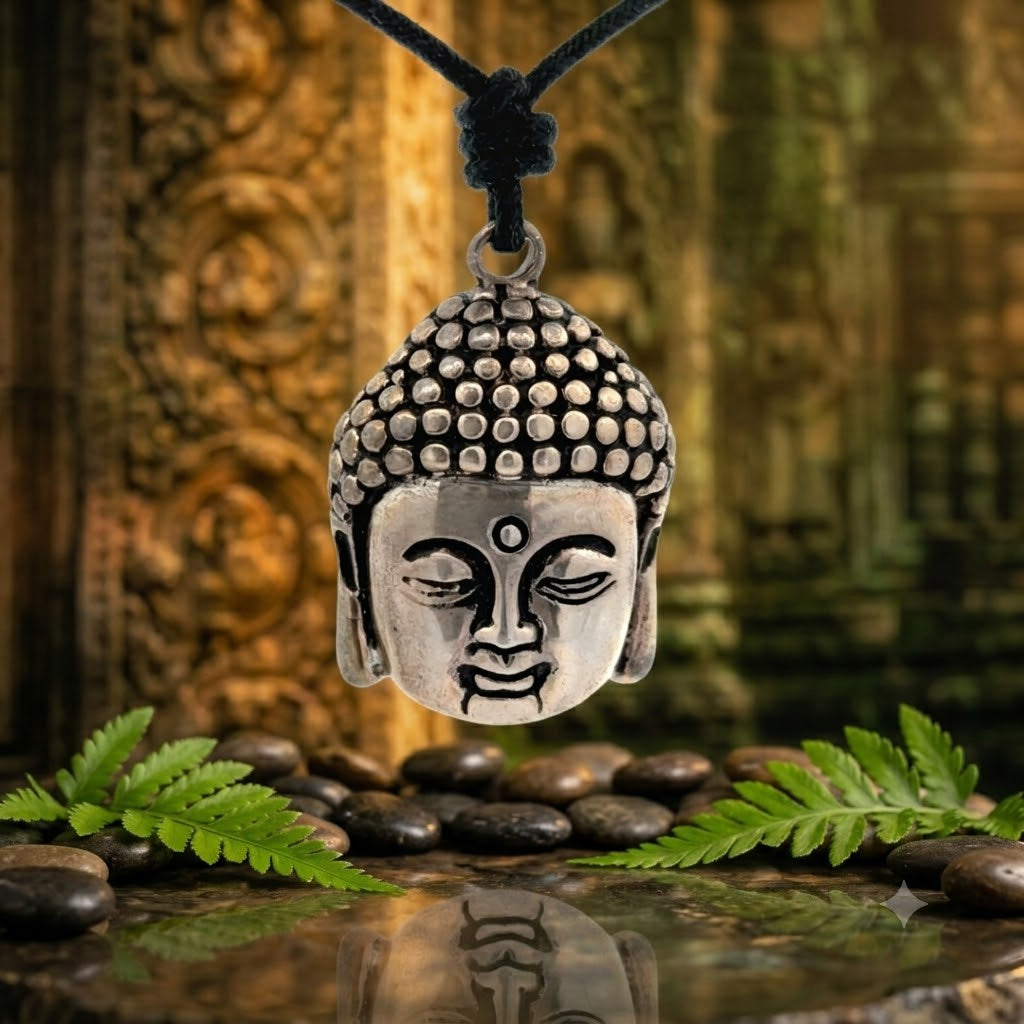 Buddha Head Silver Pewter Gold Brass Charm Necklace Pendant Jewelry