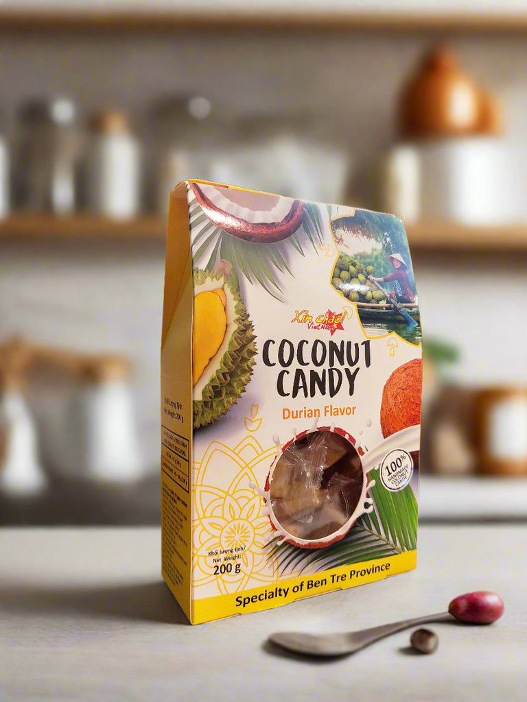 Xin Chào Việt Nam Coconut Candy Box With Traditional/ Durian/ Coffee -Flavored Coconut Candy 200g