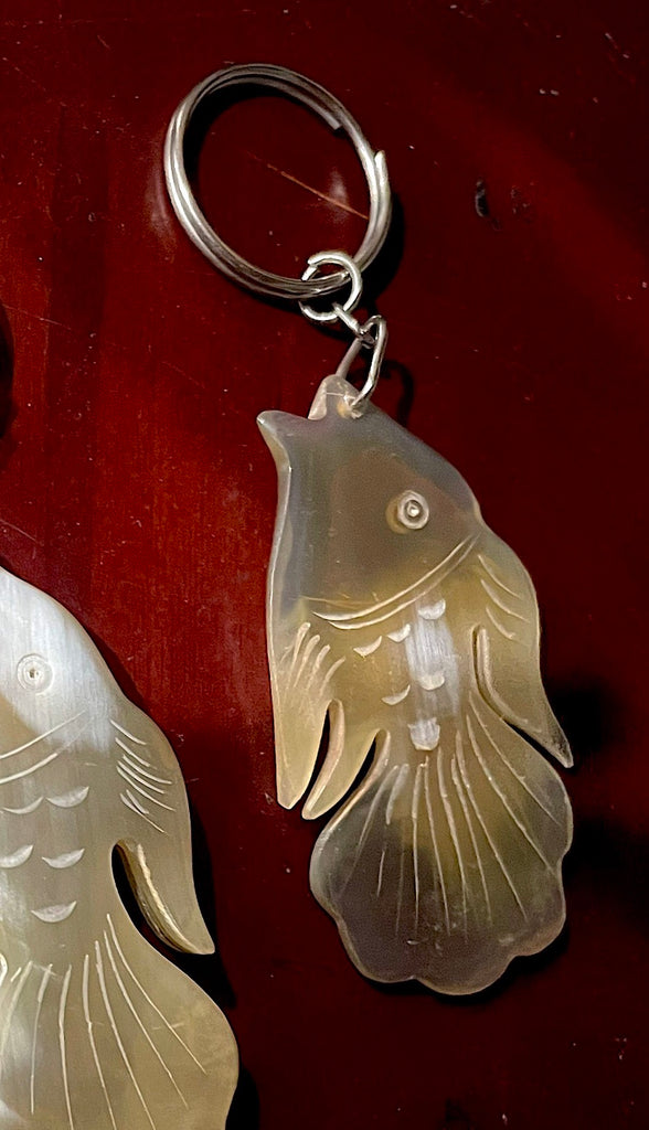 Unique Vietnamese Buffalo Horn Carved Goldfish Keychain