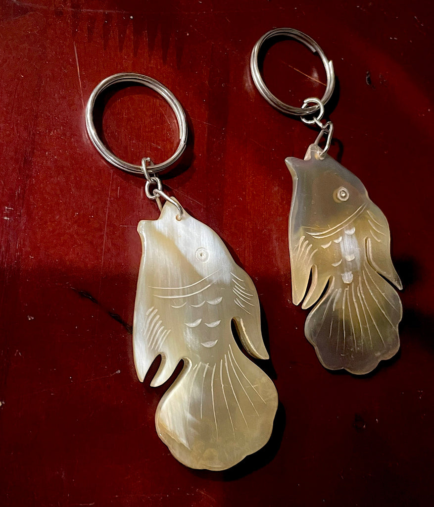 Unique Vietnamese Buffalo Horn Carved Goldfish Keychain