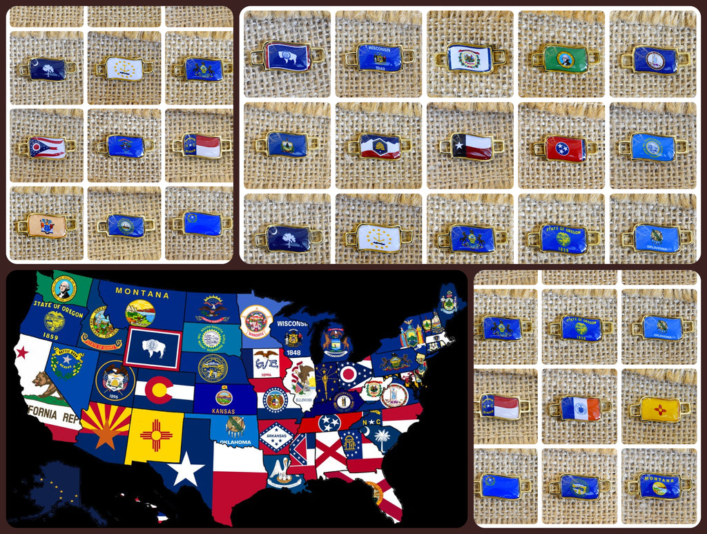 50 States In United State Flag Shoe Lace Keeper Union Worker Charm Work Boots