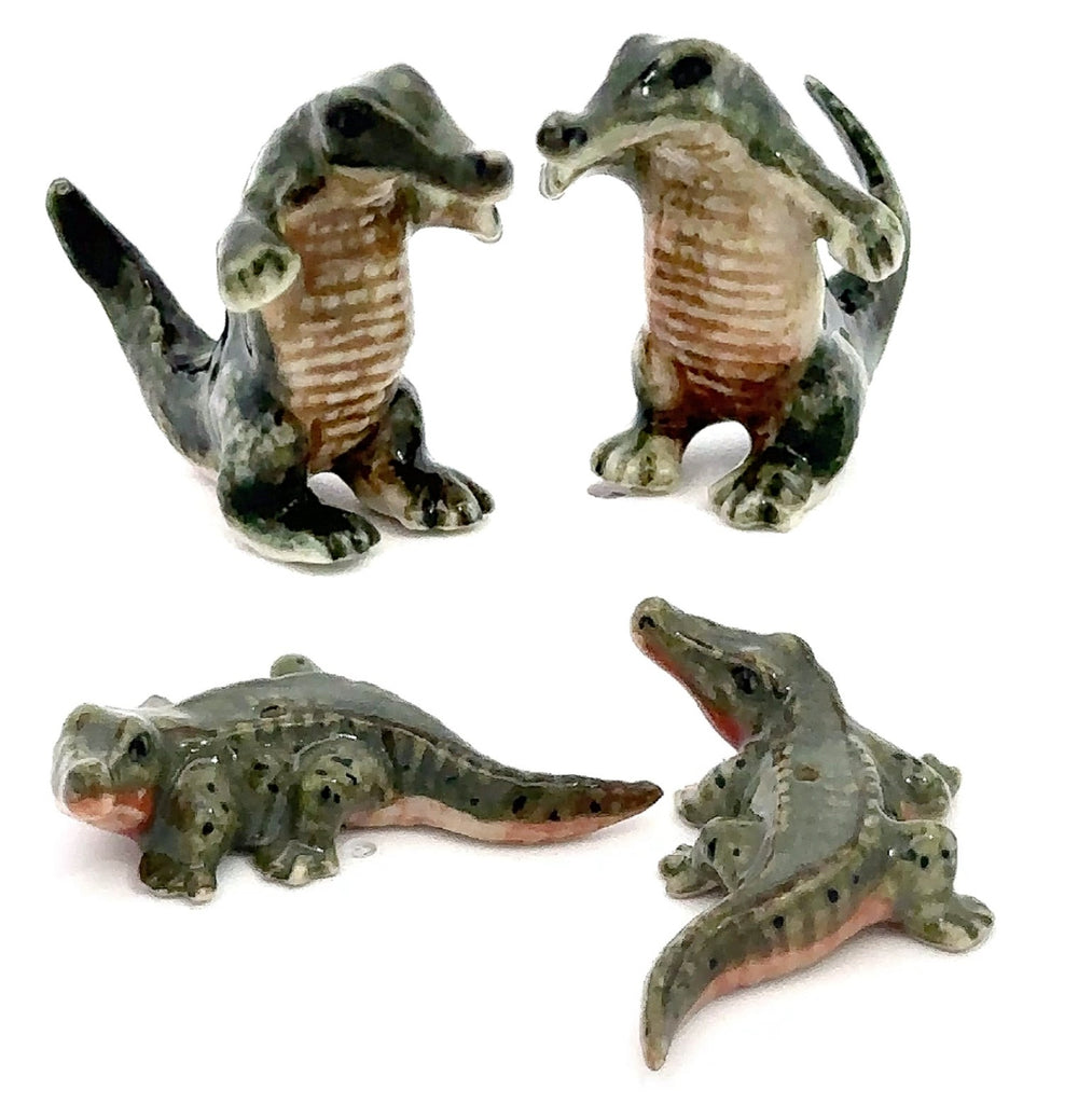 Mini Crocodile Figurine - Miniature Hand Made Painted Ceramic Alligator Animal Porcelain Decorative Figures Collectible Figurines Décor Gifts