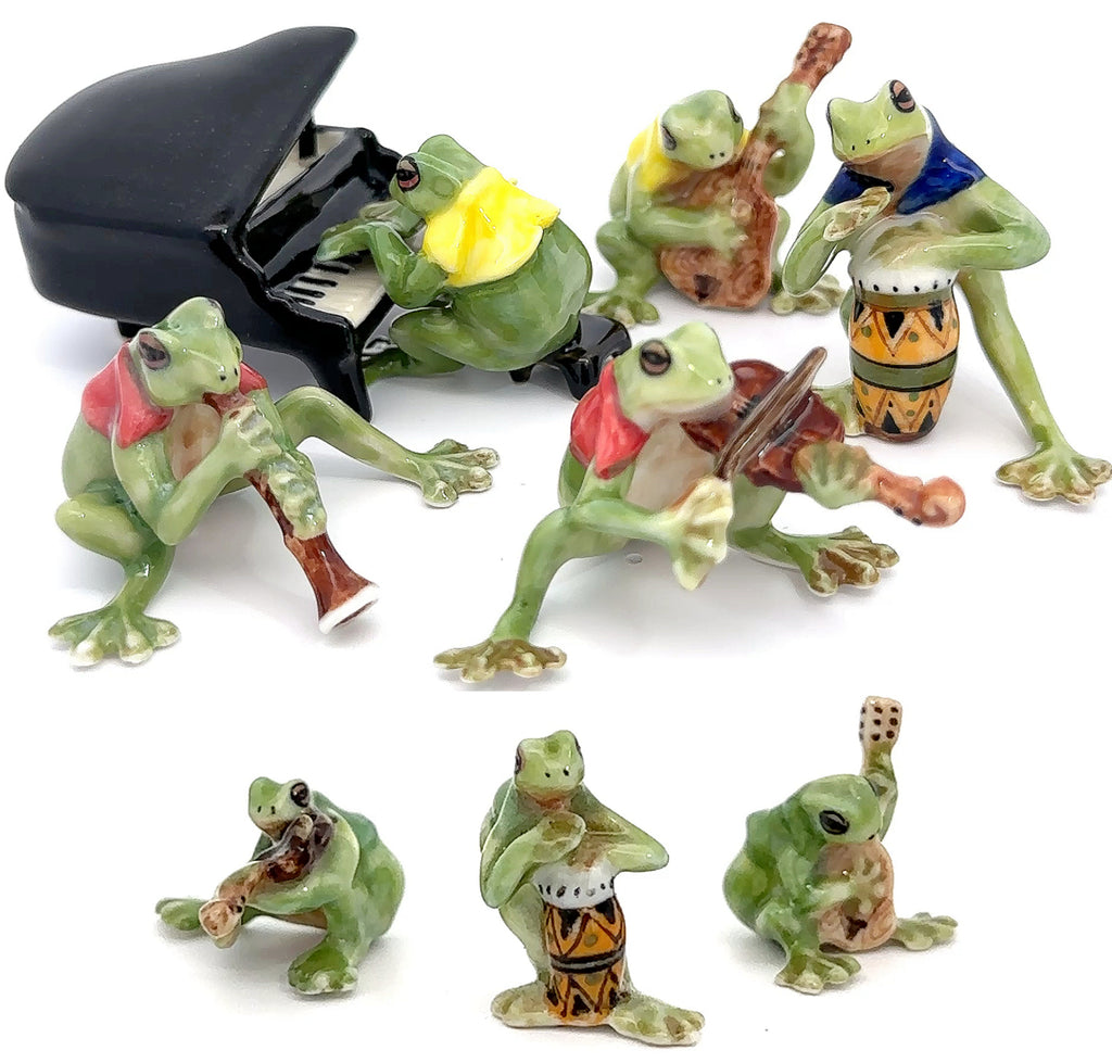 Set of 3/ Set of 6 Frog Music Band Handmade Ceramic Figurine Miniature Decor/Animal Collection