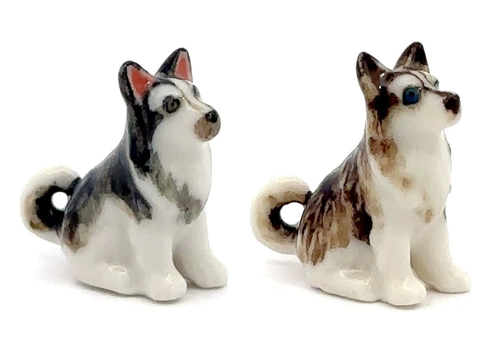 Tiny Siberian Husky Ceramic Figurines Dog Miniature Porcelain Pet Dollhouse Replica Pottery Collectible Animals Puppy Decoration Items Decor