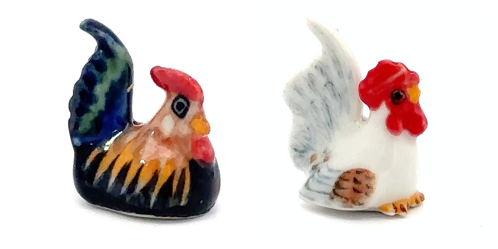 Rooster Figurine Ceramic Chicken, Hen & Chicks Miniature Farm Animal Collectible – Hand-Painted Porcelain Pottery Gift & Decor Collectible Animals Decoration Items Decor Gift