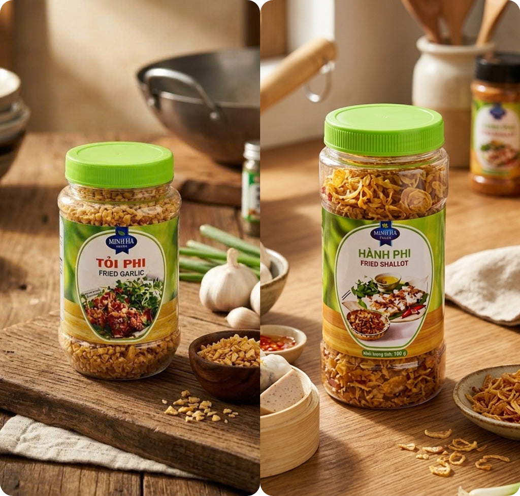 Minh Ha Vietnamese Fried Garlic & Shallots – Eco-Friendly, Handmade, Flavorful Garnish 100g