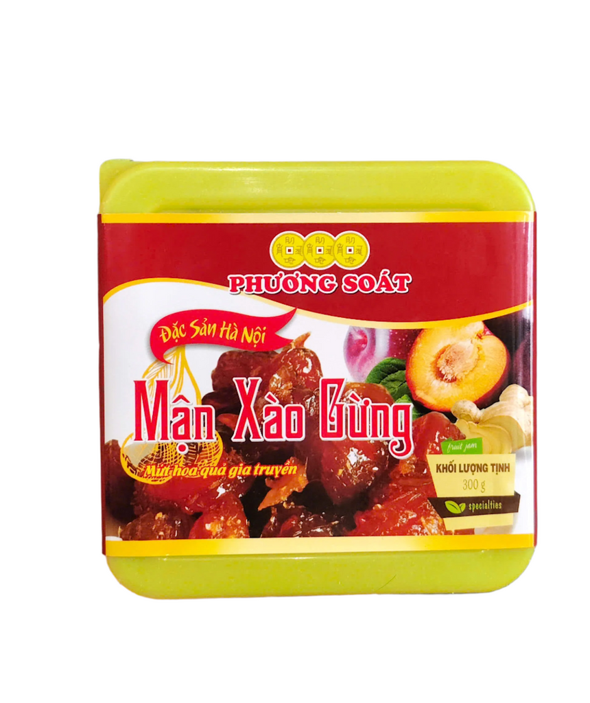Phuong Soat Dried Candied Fruit Box With Variety Flavours Sau Gion, Peach & Plums with Ginger 300g Mứt Đào Non Đỏ, Mận xào gừng, sấu giòn
