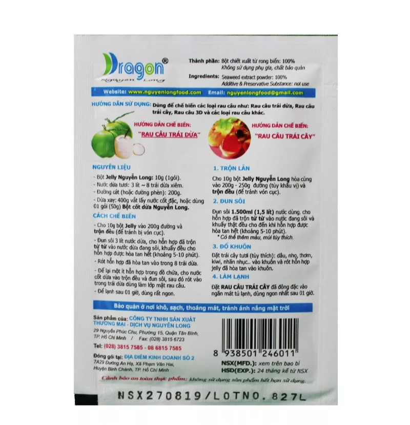 Nguyen Long Agar Agar Jelly Powder Dragon Make Coconut Jelly - Bột Rau Câu Dừa Nguyên Long