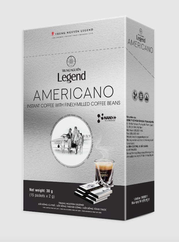 Trung Nguyên Legend Instant Coffee With Finely-Milled Coffee Beans – Americano 30g (15 Pack x 2g)