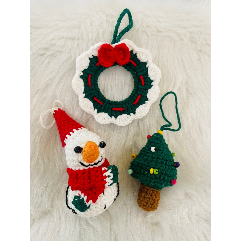 Christmas Hanging Xmas Tree Snowman Laurel Wreath Handmade Amigurumi Stuffed Toy Knit Crochet Doll VAC