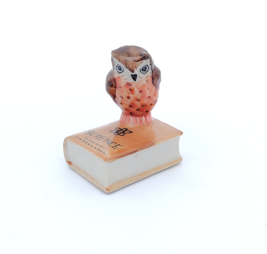 Light Brown Owl Bird on Science Book Ceramic Figurine Tiny Handicraft Miniature Dollhouse