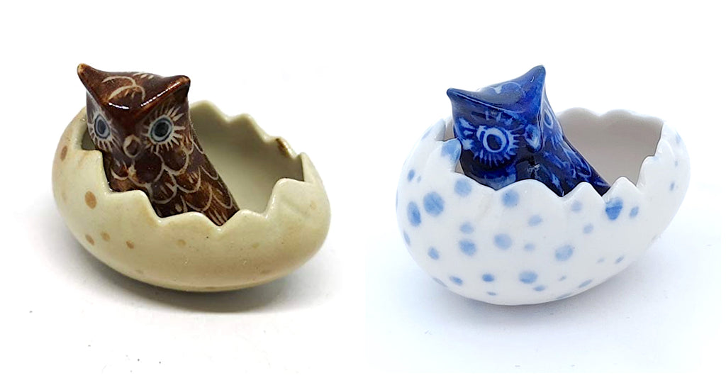 Owl in Egg Ceramic Figurine Craft Miniature Collectible Zoo Animal Figure