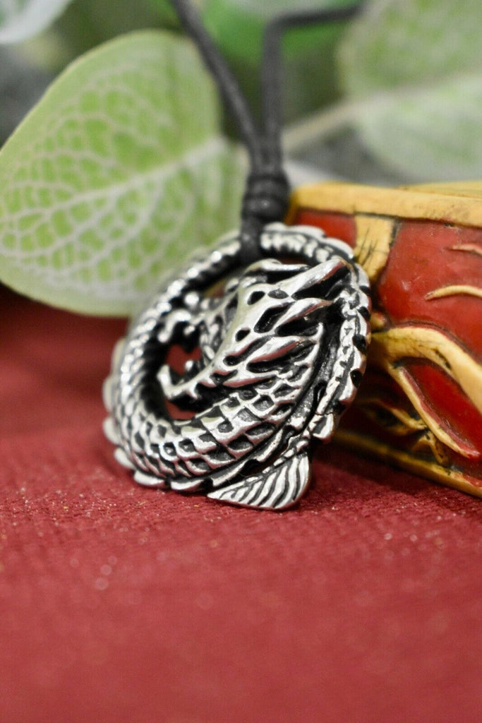 New Dragon Silver Pewter Charm Necklace Pendant Jewelry