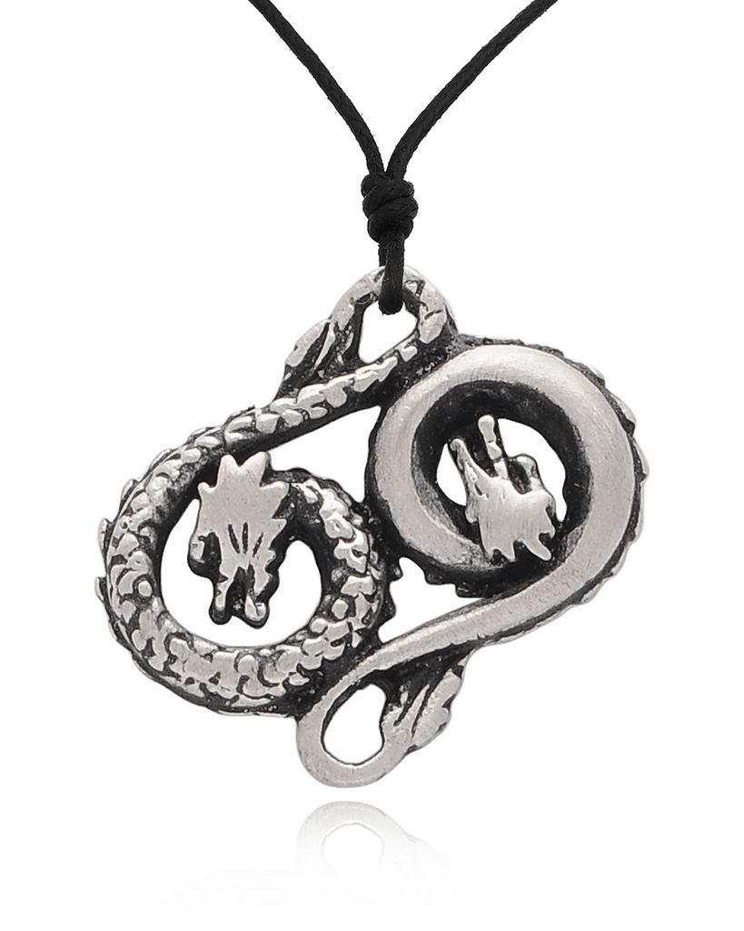 Fancy Dragon Silver Pewter Charm Necklace Pendant Jewelry