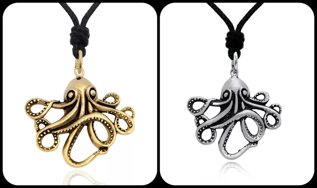 Octopus Handmade Silver Pewter Gold Brass Necklace Pendant Jewelry