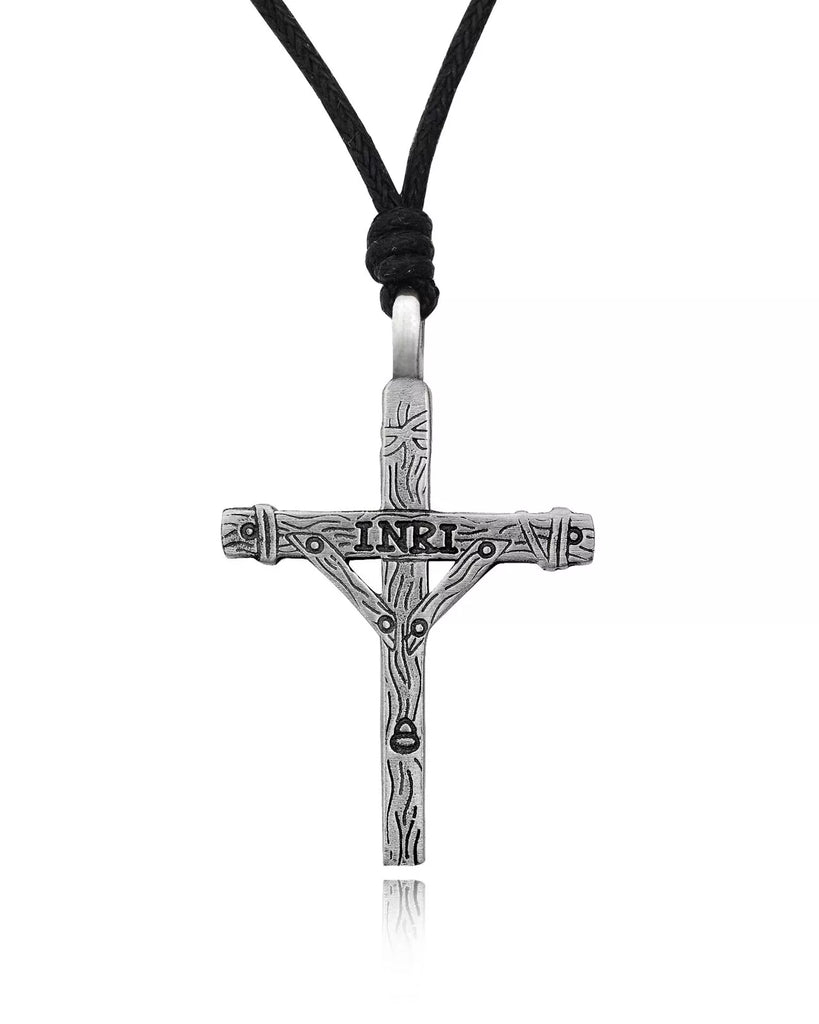 Antique Inri Christian Cross Silver Pewter Charm Necklace Pendant Jewelry
