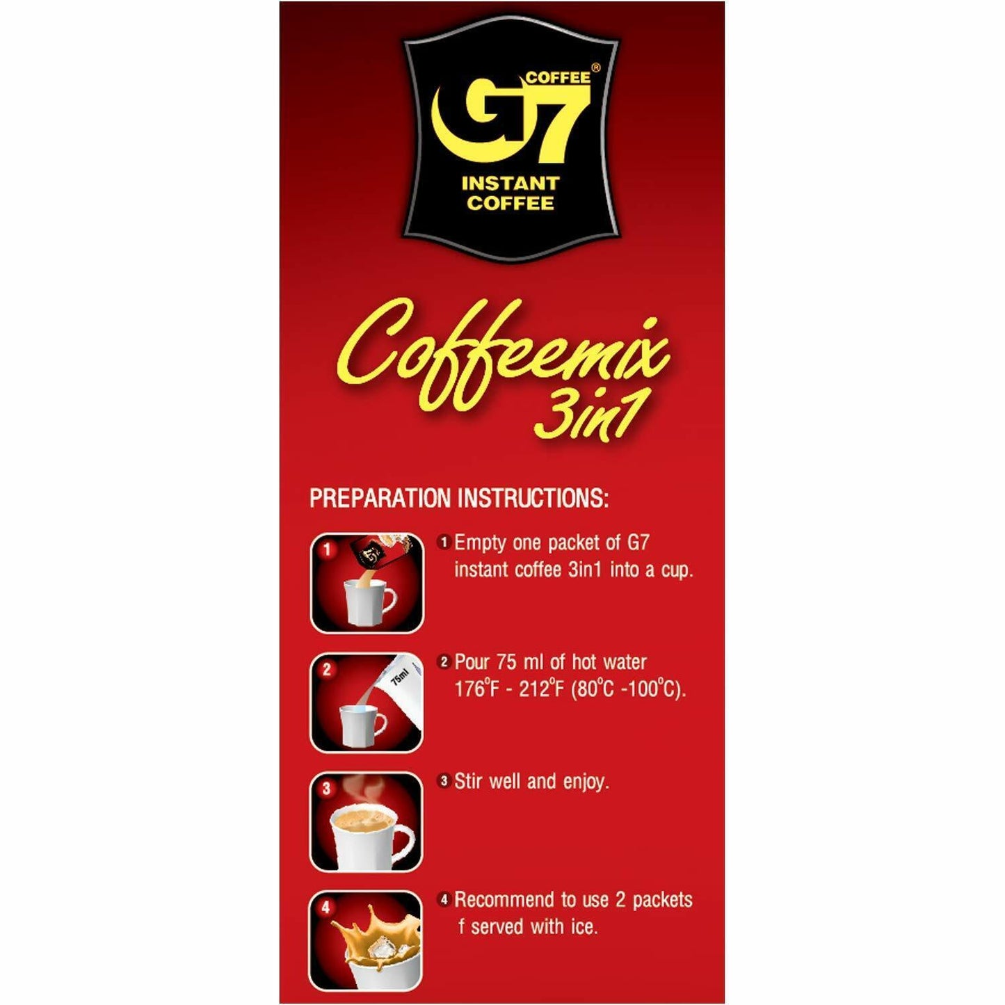 G7 3-In-1 Instant Vietnamese Coffee 100/50 or 21 Packets Imported from Vietnam