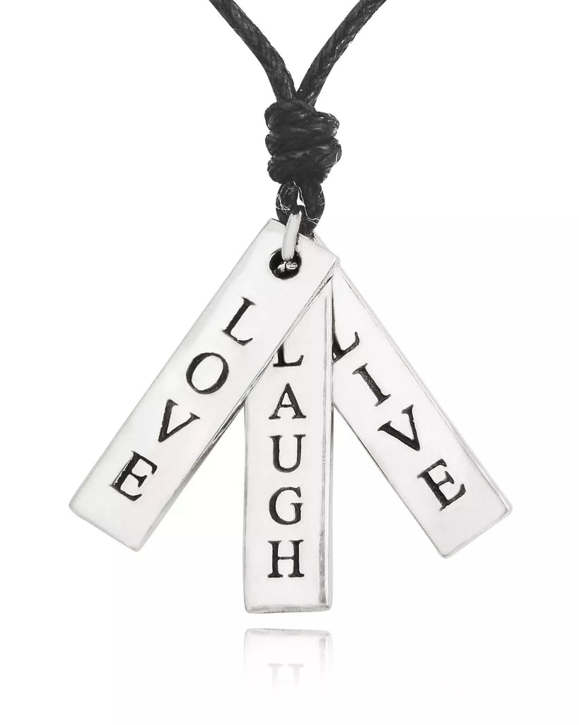 Slogan Live Love & Laugh Silver Pewter Charm Necklace Pendant Jewelry