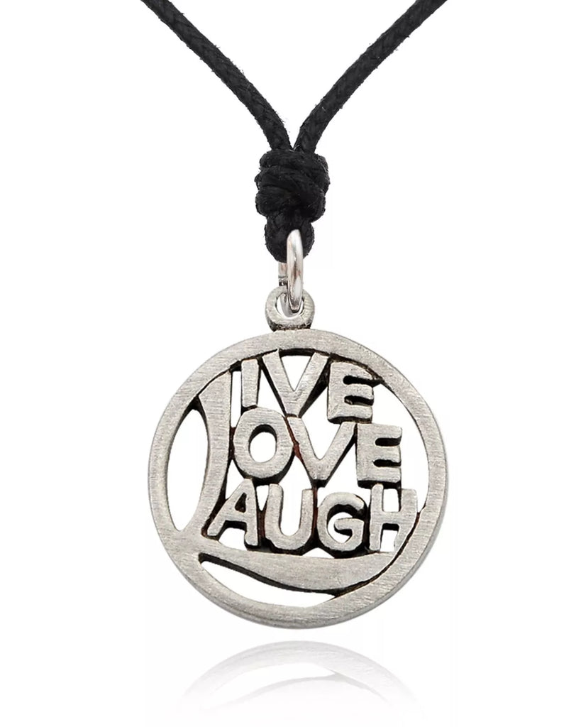 Slogan Live Love & Laugh Silver Pewter Charm Necklace Pendant Jewelry