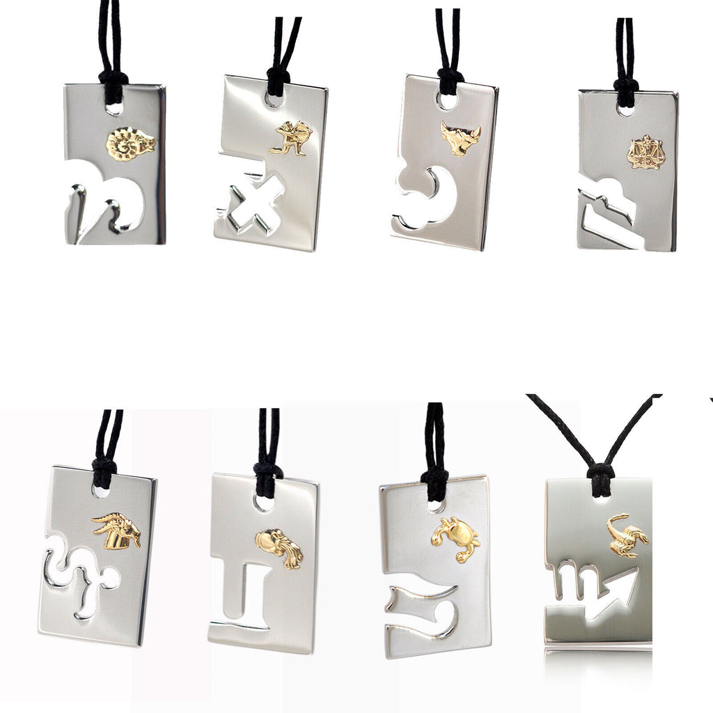 Astrology Sign Horoscope 18K Gold & Stainless Steel Necklace Pendant Jewelry