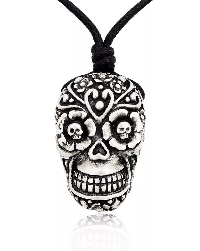 Sugar Skull Handmade Gold Brass Silver Pewter Necklace Pendant Jewelry