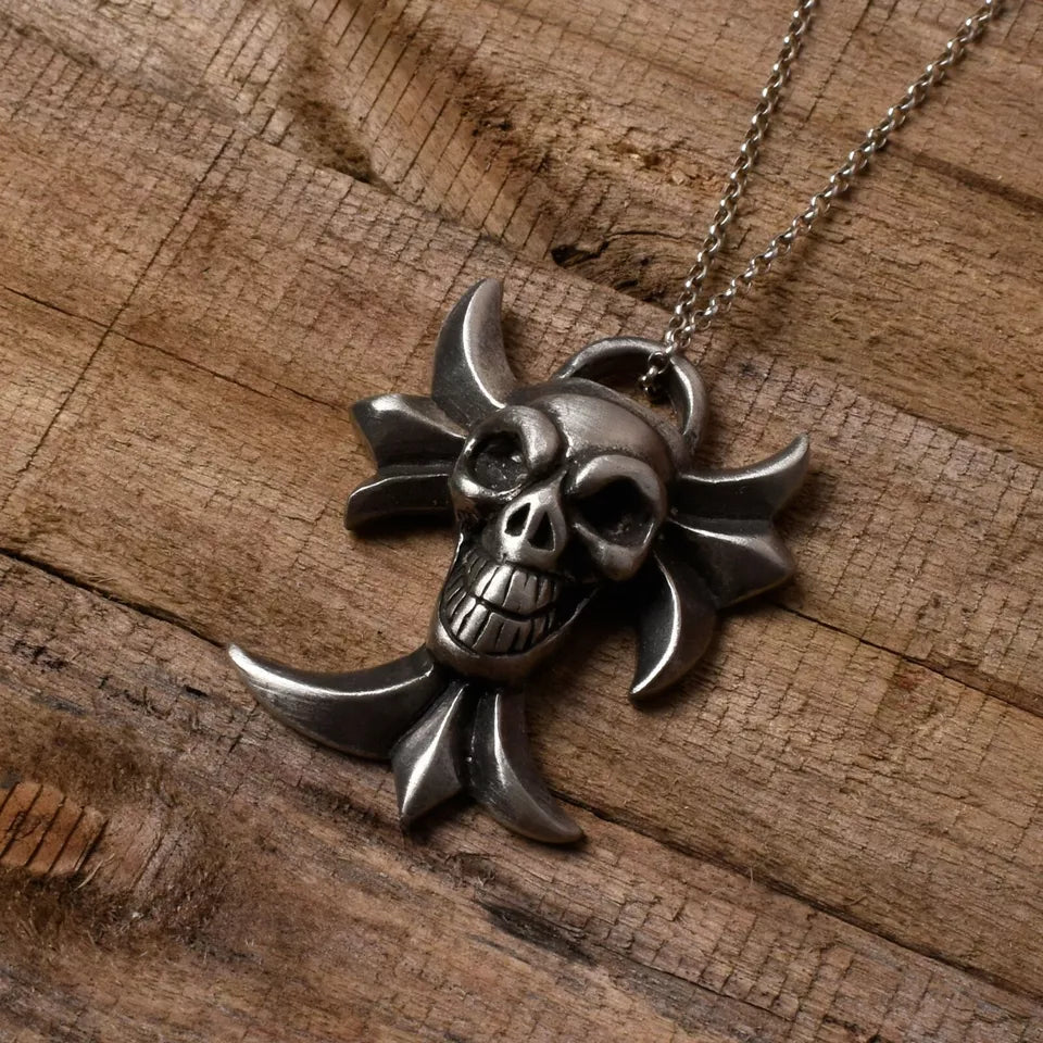 Gothic Skull Cross Silver Pewter Charm Necklace Pendant Jewelry