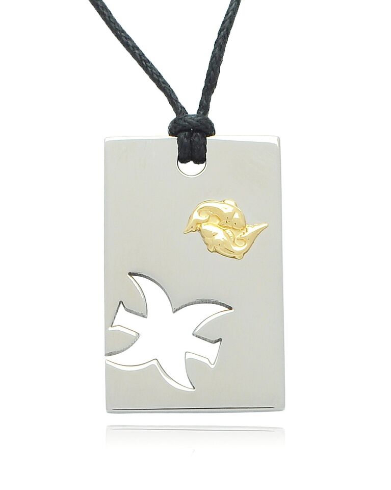 Astrology Sign Horoscope 18K Gold & Stainless Steel Necklace Pendant Jewelry