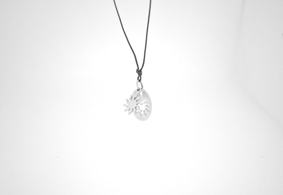 Small Sun In Oval Shape Stainless Steel & 18K Gold Necklace Pendant Jewelry