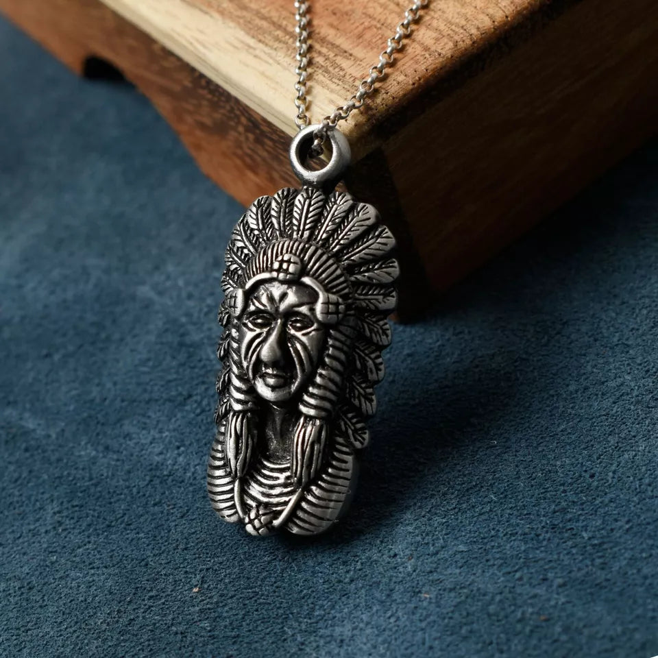 New Native American Indians Silver Pewter Charm Necklace Pendant Jewelry