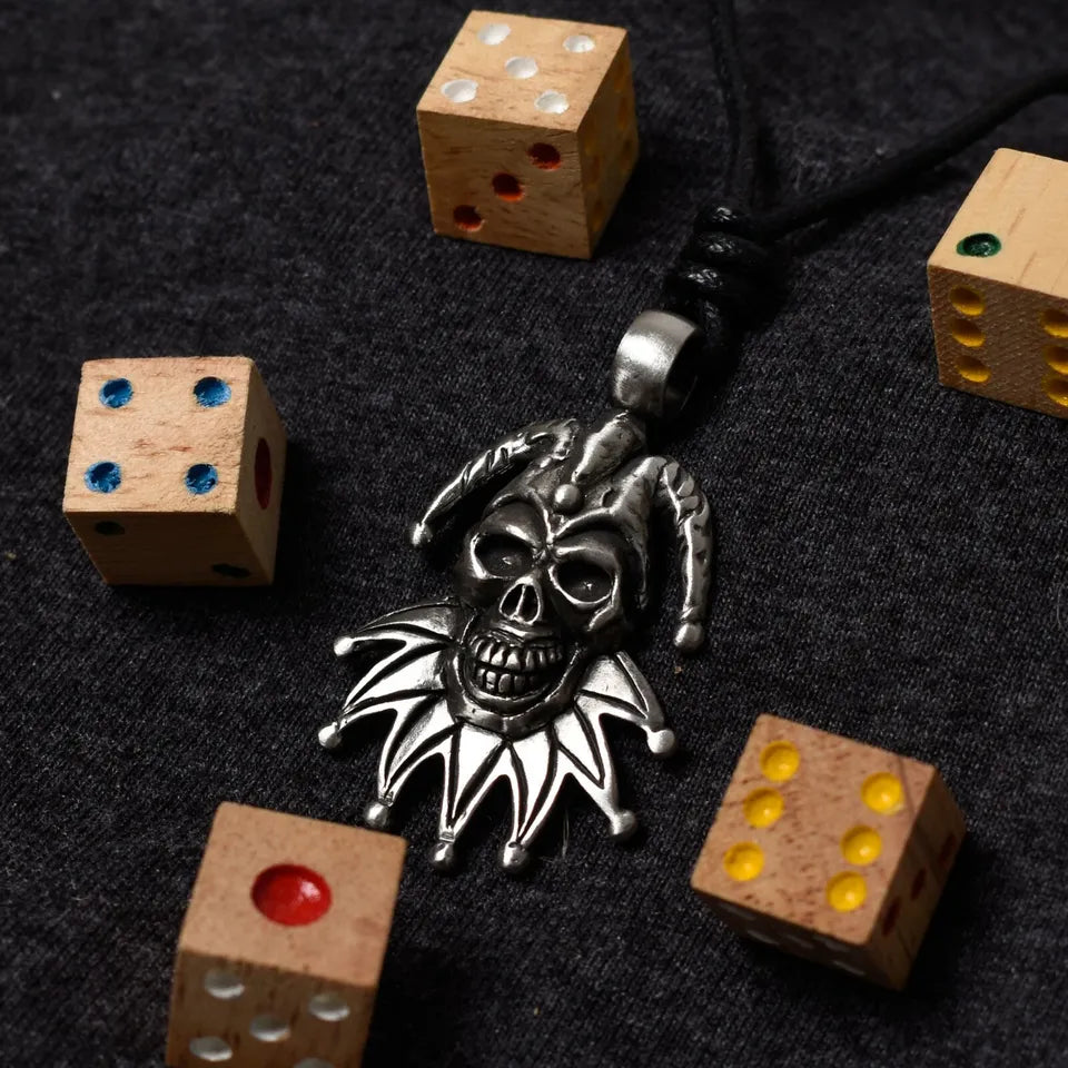 Clown Festival Skull Silver Pewter Charm Necklace Pendant Jewelry