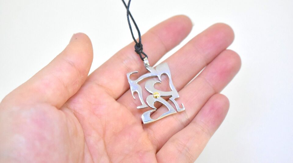 Small Hearts In Rectangle Stainless Steel & 18K Gold Necklace Pendant Jewelry