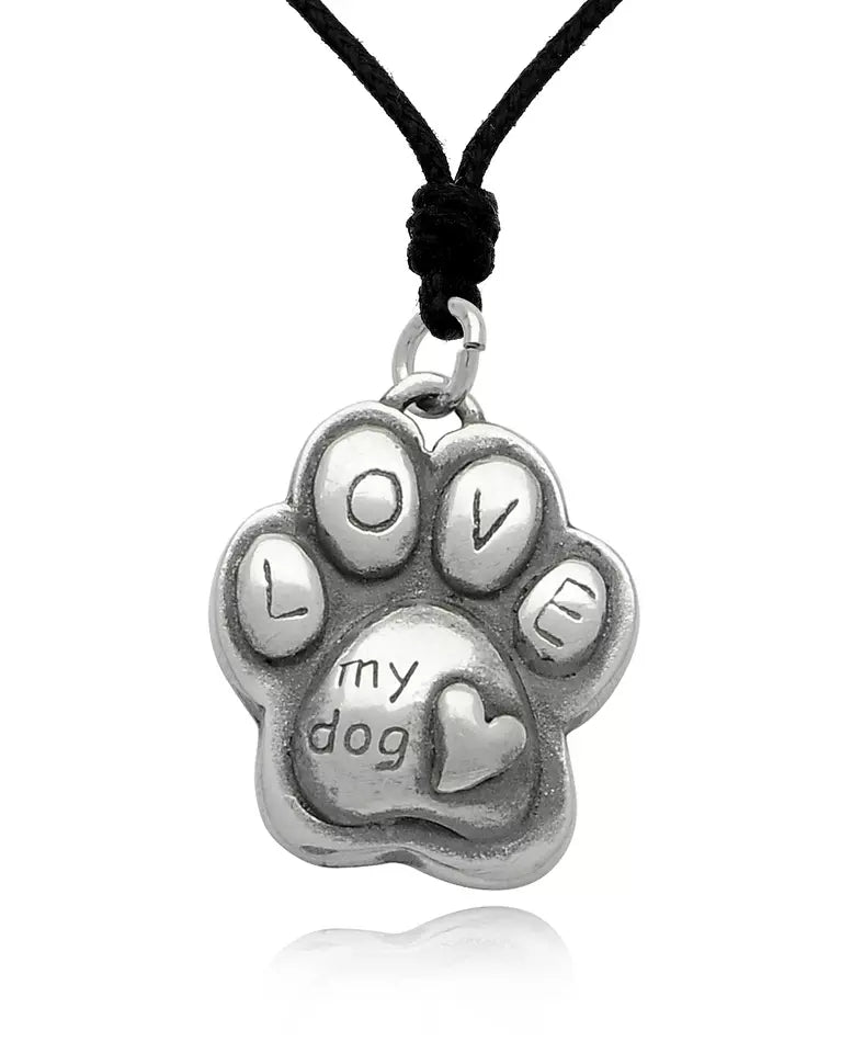 Paw Love Silver Pewter Charm Necklace Pendant Jewelry