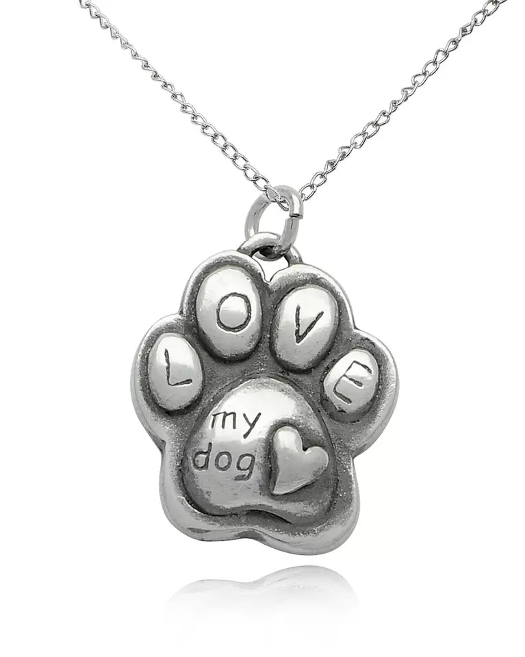 Paw Love Silver Pewter Charm Necklace Pendant Jewelry