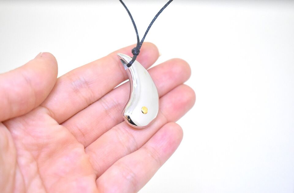 Vintage Ying Yang Stainless Steel & 18K Gold Necklace Pendant Jewelry