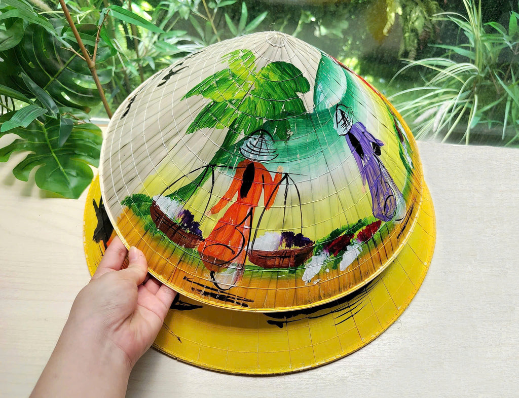 Genuine Hand-Painted Non La Leaf Vietnamese Conical Hat Asian Farming Traditional