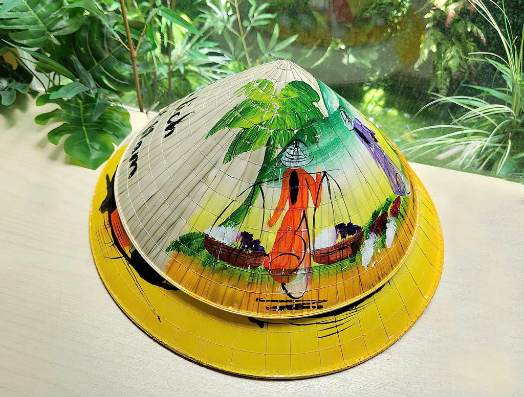 Genuine Hand-Painted Non La Leaf Vietnamese Conical Hat Asian Farming Traditional