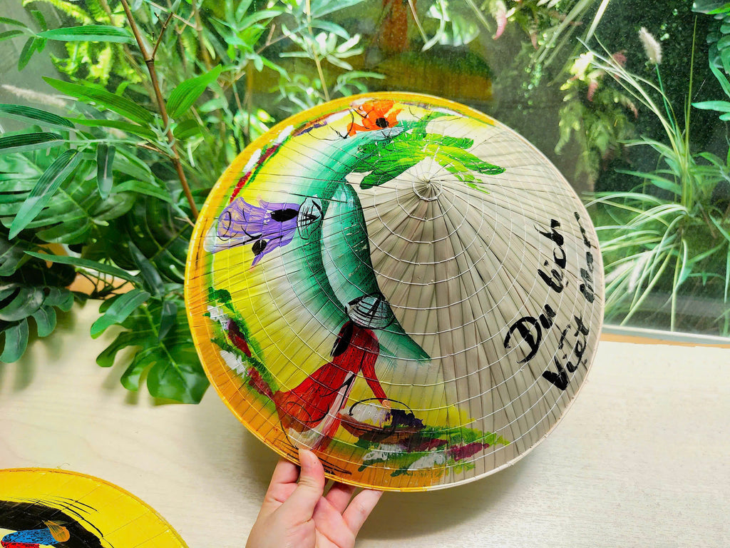 Genuine Hand-Painted Non La Leaf Vietnamese Conical Hat Asian Farming Traditional