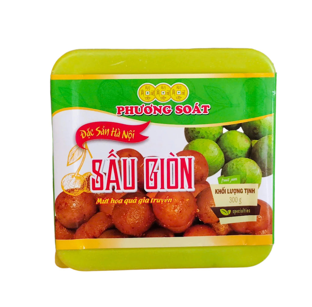 Phuong Soat Dried Candied Fruit Box With Variety Flavours Sau Gion, Peach & Plums with Ginger 300g Mứt Đào Non Đỏ, Mận xào gừng, sấu giòn