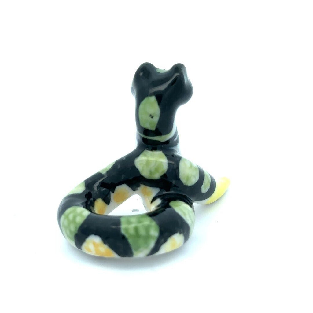Handmade Miniatures Ceramic Green-spotted Snake Figurine Animals Decor/Animal Collection