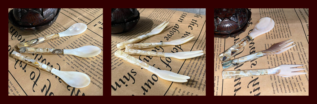 Handcrafted Natural Unique Vietnamese Resin Mother Of Pearl Spoons & Fork