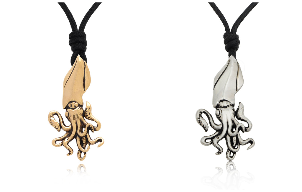 Squid Sea Life Silver Pewter Gold Brass Charm Necklace Pendent Jewelry