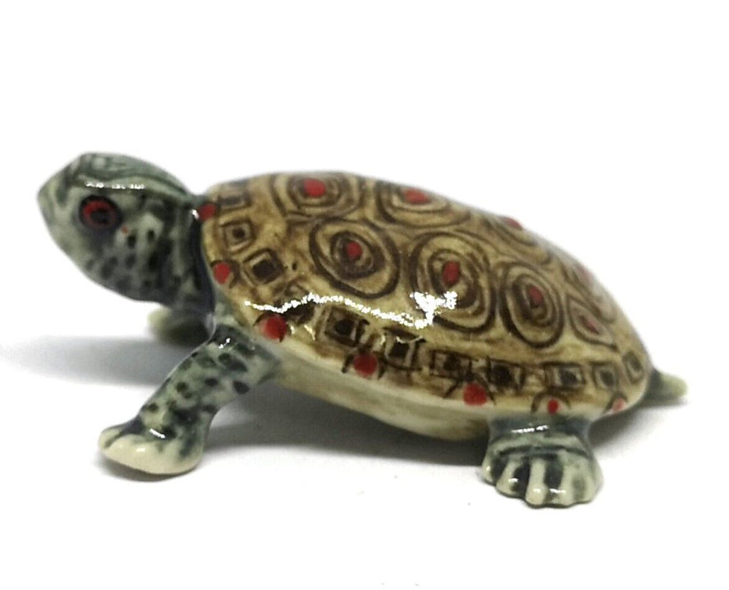 Painted Turtle Logger Head Tourtise Ceramic Miniature Figurine Porcelain Animal